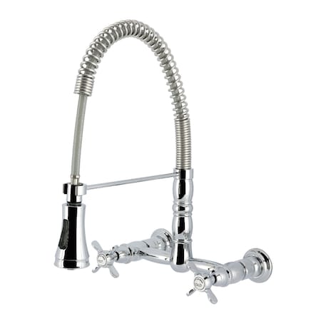 Kingston Brass Double-Handle Wall-Mount Pre-Rinse Bridge Kitchen Faucet, Polished Chrome GS1241BEX