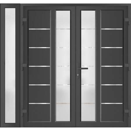 Vdomdoors Front Exterior Prehung Metal-Plastic Double Doors / MANUX 8088 Antracite / Sidelite Exterior Window MANUX8088DEXD-ANT-LH-W72+14xH80
