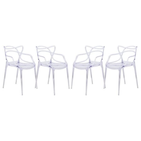 Leisuremod Milan Modern Wire Design Chair, Clear, 4PK MW17CL4