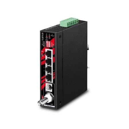 Antaira IP30 Industrial Ethernet Extender, 4-Port RJ45 LAN, 1-Port BNC IVC-4011-T-V2