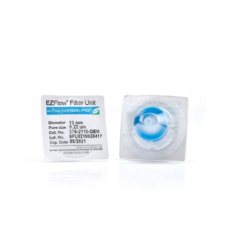 Foxx Life Sciences EZFlow Syringe Filter, 0.45um Hydrophilic PVDF, 13mm, Sterile, 100PK 378-3115-OEM