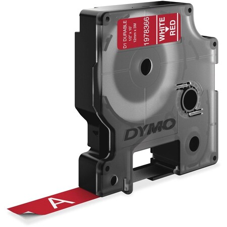 Dymo D1 DURABLE LABEL WHITE PRINT ON RED TAPE 1/2 W X 10L 1978366