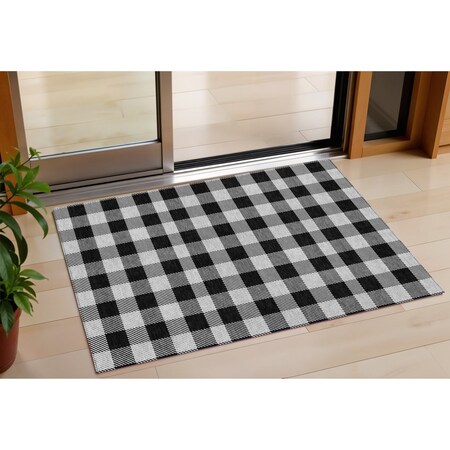 Homeroots 3' X 5' Black Gray And Ivory Plaid Washable Indoor Outdoor Area Rug 595463