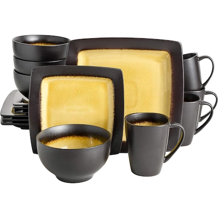 Gibson Elite Ocean Paradise 16 Piece Soft Square Stoneware Dinnerware Set in Amber 101783.16RM