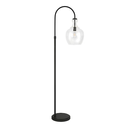 Homeroots 70" Black Arched Floor Lamp With Clear Transparent Glass Dome Shade 523390