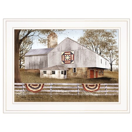 Homeroots American Star Quilt Block Barn 1 White Framed Print Wall Art 415221