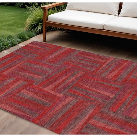 Homeroots 10' X 14' Red And Brown Geometric Washable Indoor Outdoor Area Rug 598303