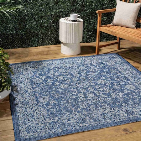 Jonathan Y Tela Bohemian Textured Weave Floral Navy/Gray 4 ft Square Indoor/Outdoor Area Rug SMB100B-4SQ