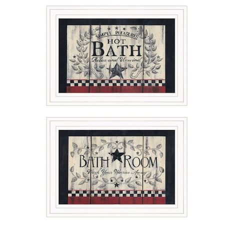 Homeroots Set Of Two Hot Bath 4 White Framed Print Bathroom Wall Art, 2PK 406661