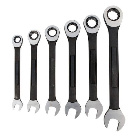 Performance Tool 6 pc. SAE Black Ratcheting Wrench Set, 72 Gear Teeth, Storage Rack W1166