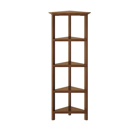 Homeroots 60" Walnut Solid Wood Four Tier Corner Bookcase 379945