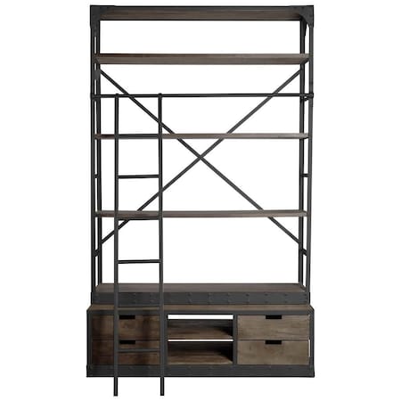 Homeroots 94" Brown Metal and Wood Four Tier Ladder Bookcase 380589