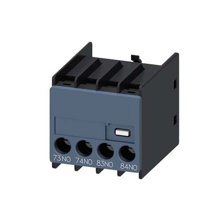 Siemens auxiliary switch, on the front, 2 NO, 73/74, 83/84, current path: 1 NO, 1 3RH2911-1MA20