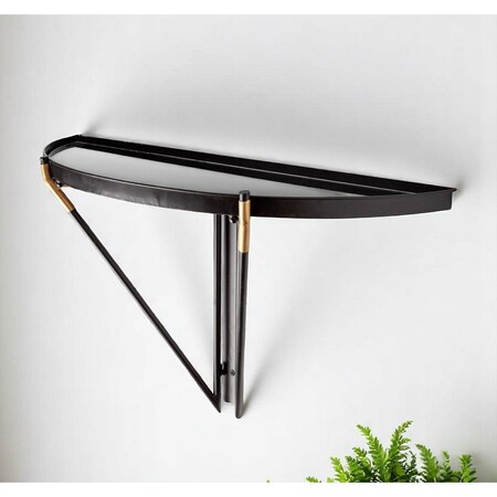 Homeroots 27" Black And Silver Glass And Metal Half Circle Wall Mounted Accent Shelf 608661