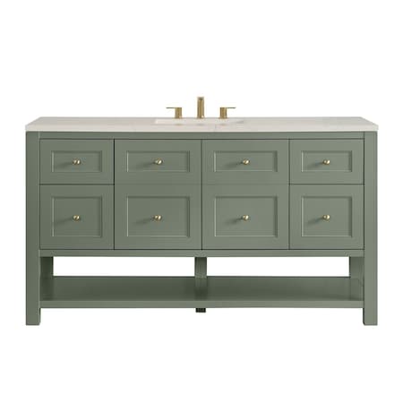 James Martin Vanities Breckenridge 60" Sgl Vanity, Smokey Celadon, w/3 CM Siberian Silestone Top w/FreePower WirelessCharge 330-V60S-SC-FSFR