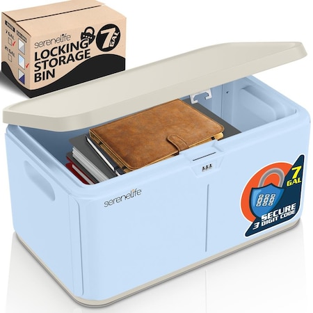 Serenelife Lockable Storage Container Bin, 8 Gallon Capacity Heavy Duty Storage Box with Combination Lock SLSBXN850LB