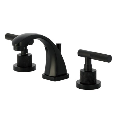 Kingston Brass Widespread Bathroom Faucet with Knurled Handle and Brass Pop-Up, Matte Black KS4940KNL
