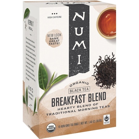 Numi Organic Teas, 1.4oz., Breakfast Blend, PK18, Breakfast Blend, Bag, High, 1.4 oz, 18 PK 10220