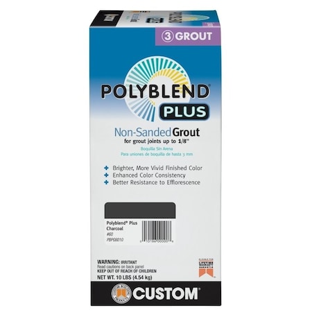 Custom Building Products Polyblend NonSanded Grout, Solid Powder, Characteristic, Charcoal, 10 lb Box PBPG6010