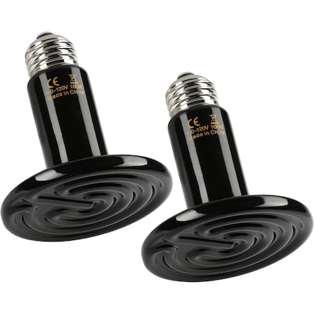 Yssoa 75MM 100W Ceramic Heat Emitter Reptile Heat Lamp Bulb No Light Emitting Brooder Coop Heater, 2PK PTCRHL100X2V3