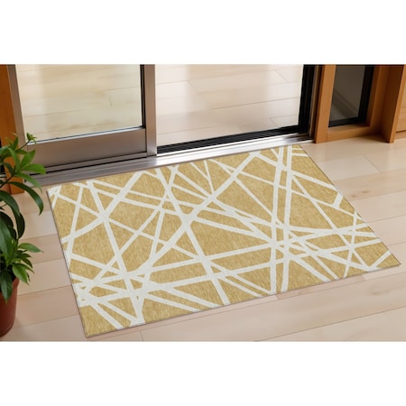 Homeroots 3' X 5' Gold And Ivory Geometric Washable Indoor Outdoor Area Rug 600450