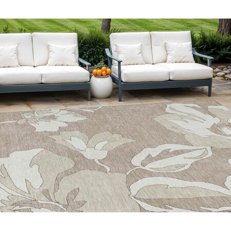 Homeroots 9' X 12' Taupe Beige And Ivory Floral Washable Indoor Outdoor Area Rug 589582
