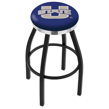 Holland Bar Stool Co 25" Blk Wrinkle Utah State Swivel Bar Stool, Chrome Ring L8B2C25UtahSt