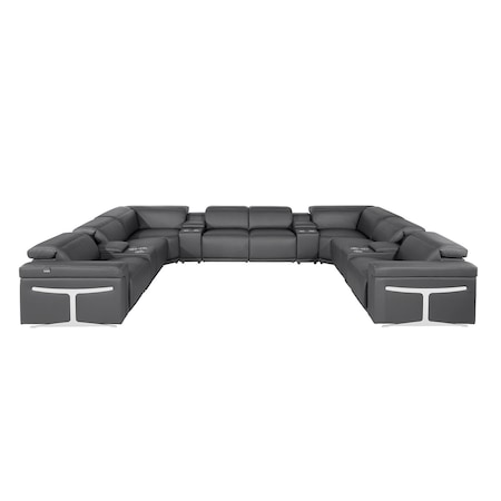 Homeroots Dark Gray Italian Leather Power Reclining U Shaped Twelve Piece Sectional With Console 634658