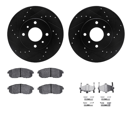 Dynamic Friction Co DFC Rotors-Drilled & Slotted-Black w/ 5000 Advanced Brake Pads Incl Hdw 8512-67043