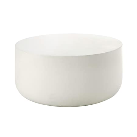 Homeroots 31" White Cement Round Drum Coffee Table 714205