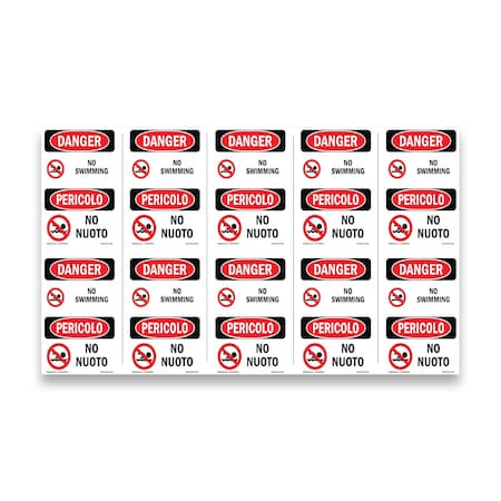 Signmission Safety Sign, OSHA Danger, 5" Height, No Swimming Bilingual, D-35-VI-1709-10PK OS-DS-D-35-VI-1709-10PK