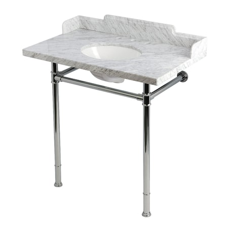 Kingston Brass 36-Inch Carrara Marble Console Sink with Stainless Steel Legs, 8-Inch, 3-Hole KMS36228M81