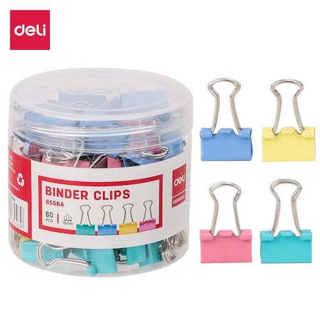 Deli Metal Binder Clip Mini, Holds 0.2in, Assorted, 60PK E8556A