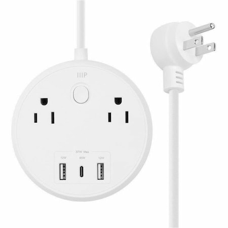 Monoprice Power Strip, USB, 5-15R, 5-15P, 5 ft, White 41809