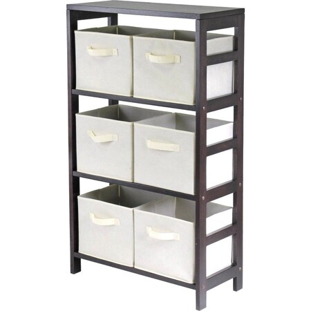 Winsome Capri 3 Section M Storage Shelf with 6 Foldable Fabric Baskets - Walnut and Beige 92851