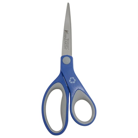 Westcott Kleenearth Soft Handle Scissors, 8 in Long, 3.25 in Cut Length, Straight Blue/Gray Handle 15554