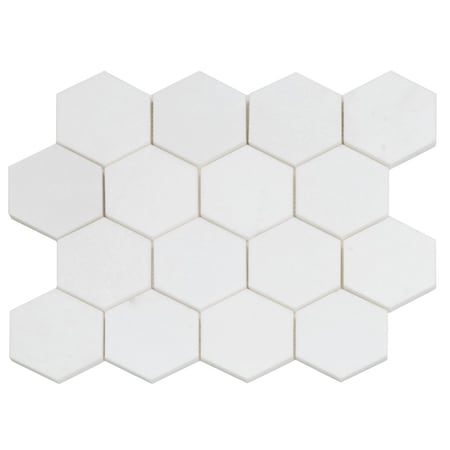 Apollo Tile 10x12 Thassos Honed Snow White Marble Mosaic Hexagon Wall and Floor Tile 4.46 sq ft/case, 5PK APLMKN88G55HA