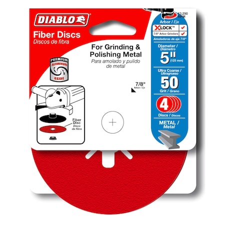 Diablo 5 in. Aluminum Oxide Center Mount Fiber Disc 50 Grit Coarse 4 pk DCF050050S04G