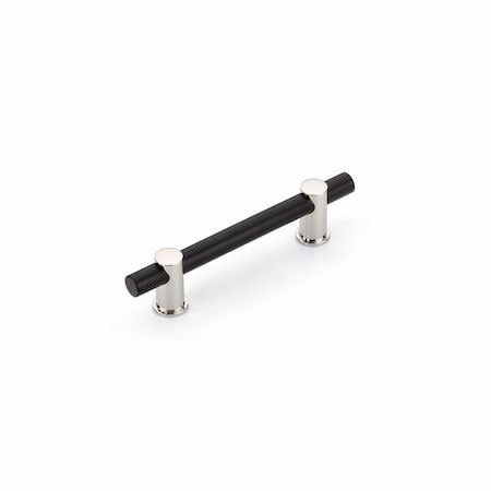 Schaub 4in Center to Center Fonce Bar Cabinet Pull Matte Black and Polished Nickel Finish 424-MB/PN