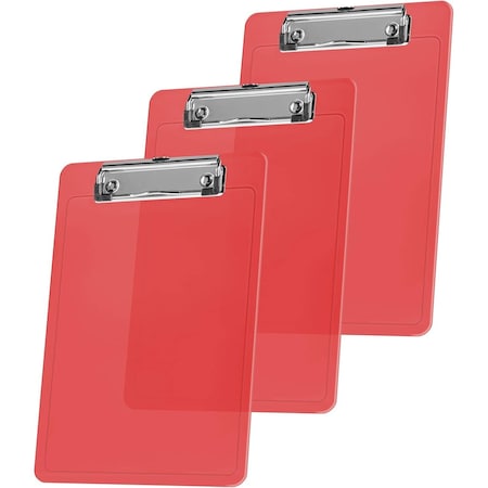Acrimet Clipboard Memo Size A5 Low Profile Clip (Plastic) (Clear Red Color), 3PK 137B.6