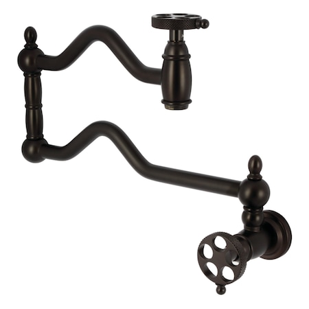 Kingston Brass Wall Mount Pot Filler Faucet with Knurled Handle, Oil Rubbed Bronze KS2105RKX