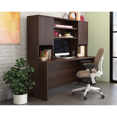 Officeworks By Sauder Desk With Hutch, 64.291 in H, 71.102 in W X Noble Elm 431544