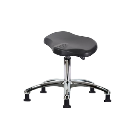 Blue Ridge Ergonomics Poly ESD Ray Sit-Stand Stool Chrome - Desk Height with ESD Stationary Glides in ESD Black Poly ESD-PRPDHSO-CR-EG