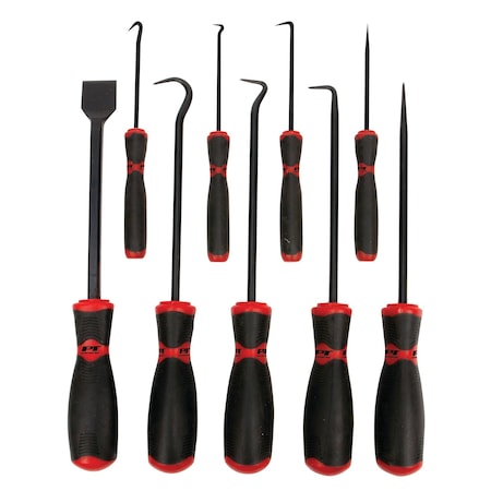 Performance Tool 9 pc. Hook Pick Scraper Set, Chrome Vanadium Steel, Non-Slip Grips W948