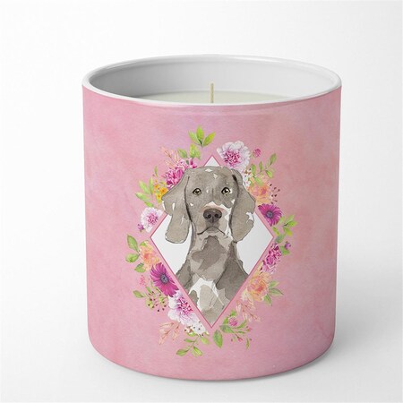 Carolines Treasures 10 oz Weimaraner Pink Flowers Decorative Soy Candle CK4205CDL