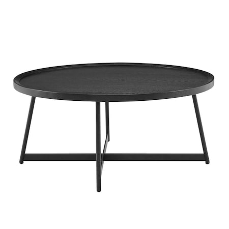 Homeroots 35" Black Wood And Metal Round Frame Coffee Table 370463
