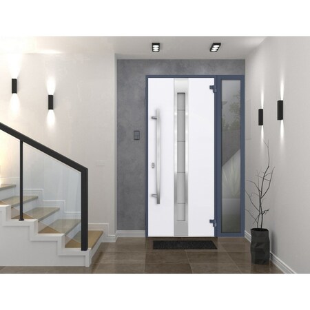 Vdomdoors Steel Door Deux 1717 Gray Graphite Sidelight Exterior Window Stainless Inserts Single Modern Painte DEUX1717EXD-GRE-W36+12 x H80-Left-hand Inswing