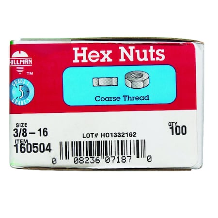 Hillman 3/8 in. Zinc-Plated Steel USS Hex Nut 160504