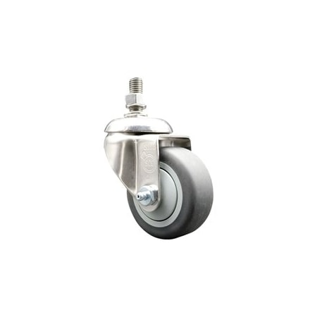 Service Caster 3.5 Inch 316SS Thermoplastic Rubber Wheel Swivel 10mm Threaded Stem Caster SCC-SS316TS20S3514-TPRB-M1015