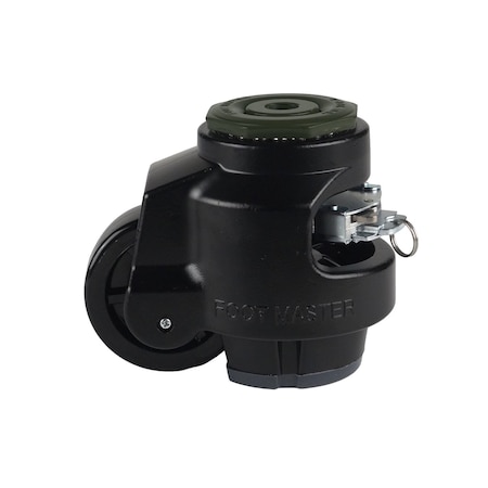 Foot Master Leveling Caster, Ratchet, 75 mm Nylon Wheel, M16x2.0P Stem, Swivel, 750 kg Cap, NBR Foot Pad, Black GDR-100-S-NYN-FBL